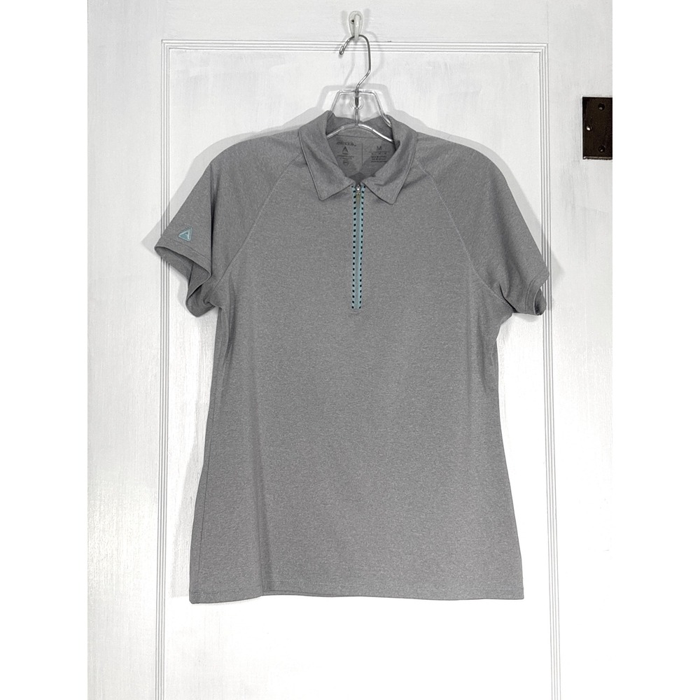 Antigua Desert Dry Xtra-Lite Womens Gray Turquoise Quarter Zip Golf Polo Shirt M